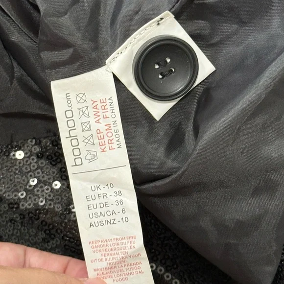 Boohoo  Sequin Blazer Dress Black Double Breasted Party Jacket NWT Holiday NYE - Picture 7 of 8